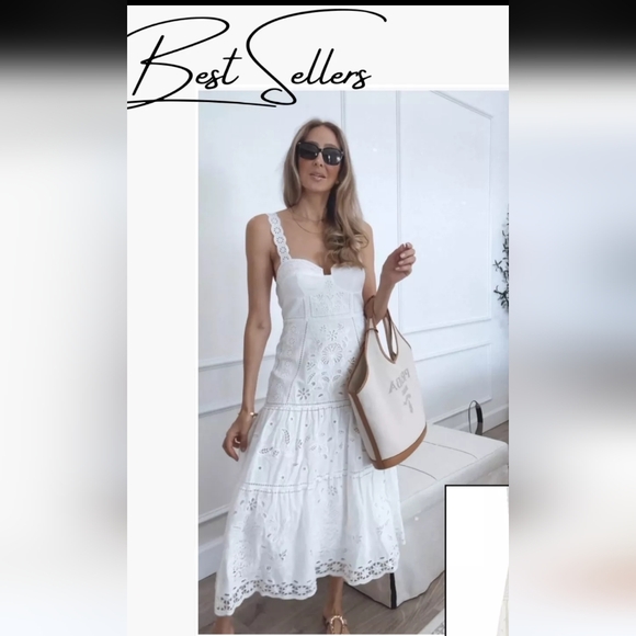 FARM Rio Midi Dress XL White Richelieu Broderie Anglaise Sundress Bustier Corset - Picture 16 of 16